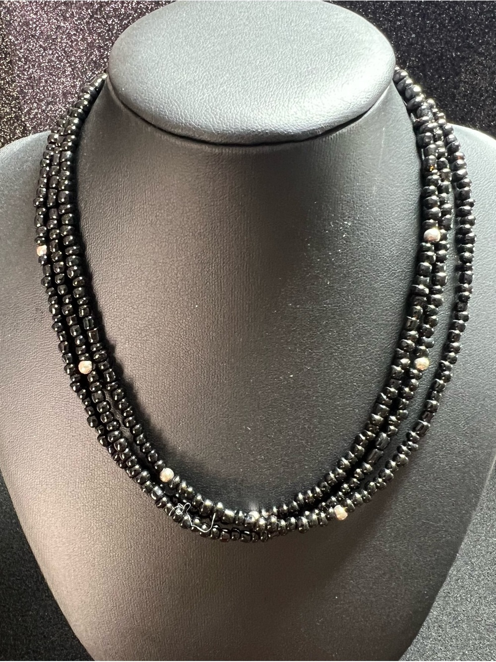Retired Silpada Sterling Silver & Black Onyx Three-Strand Necklace (N1500)